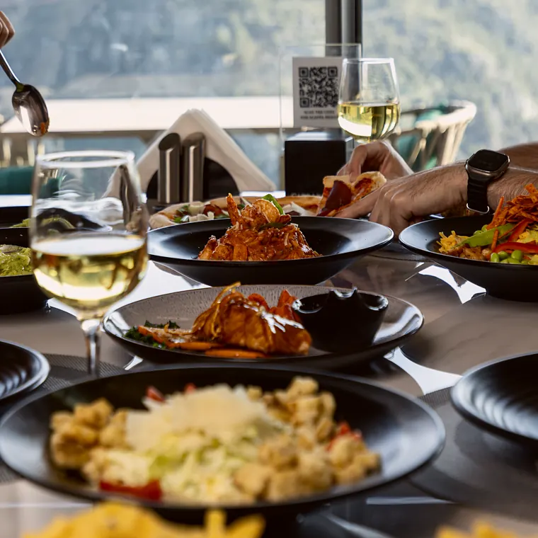 Lunch with white wine and the valley view