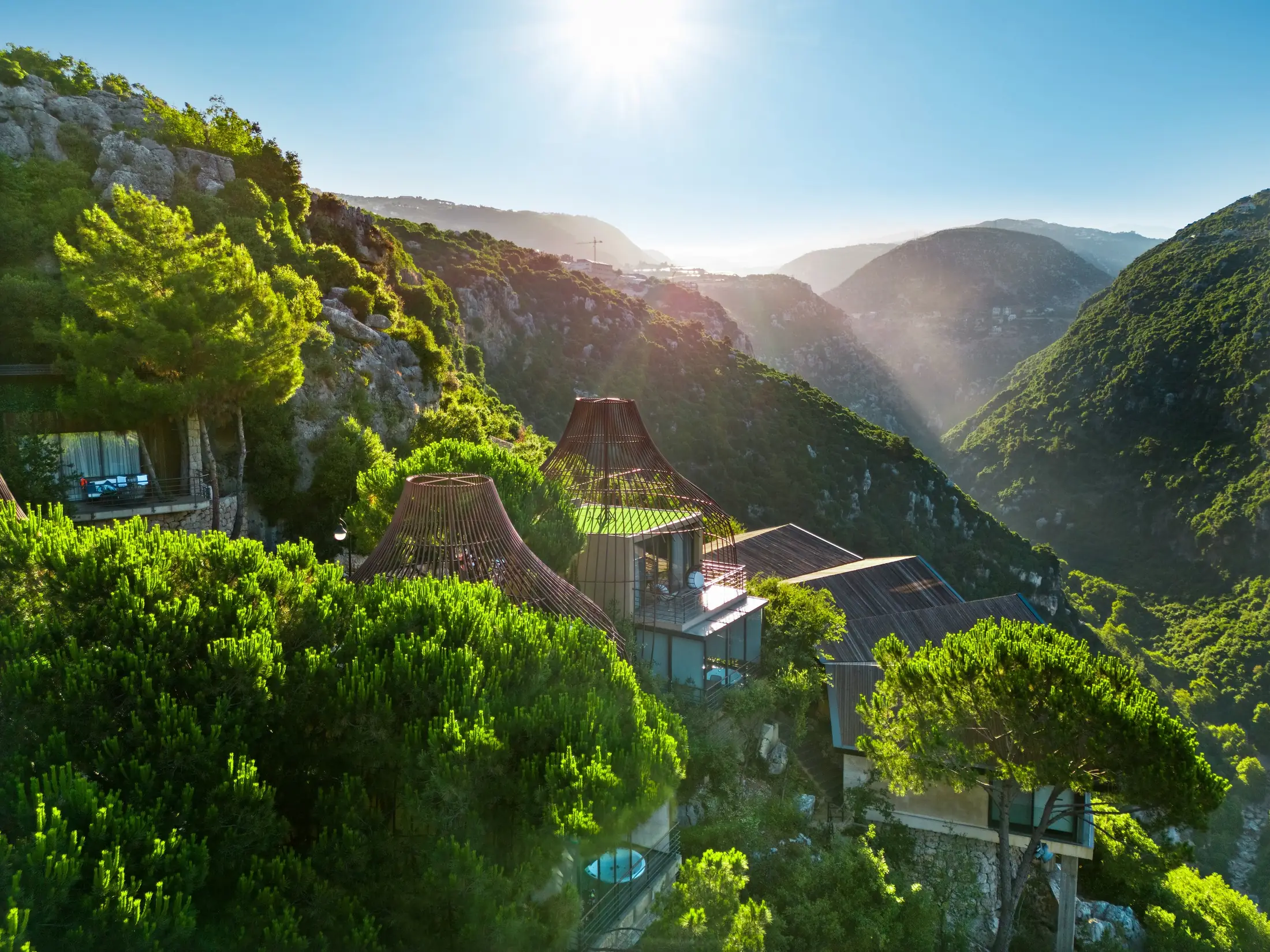 Scappa Resort villas among the pines above the Ajaltoun valley at sunset
